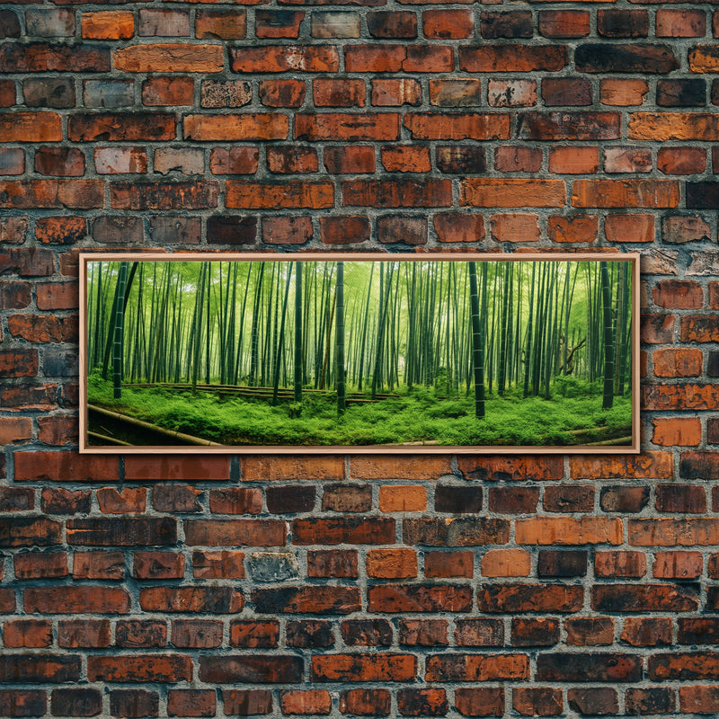 Beautiful Photographic Panoramic of Arashiyama Bamboo Grove Kyoto Japan, Framed Canvas Print, Landscape Photography, Landmark Art