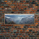 Ultrawide Panoramic Watercolor Landscape Painting Of A Desert Canyon, Framed Canvas Print, Subdued Boho Minimalist Wall Art, Guest Room Art