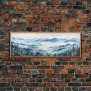 Blue Ridge Mountains National Park Panoramic Watercolor Painting Framed Canvas Print Large Wall Art