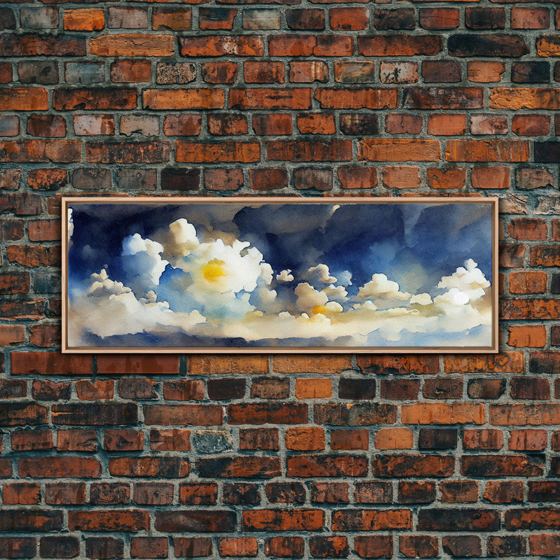 Whimsical Clouds Wall Decor, Ready To Hang Canvas Print, Panoramic, Clouds and Blue Sky, Guest Room Art, Above Bed Art