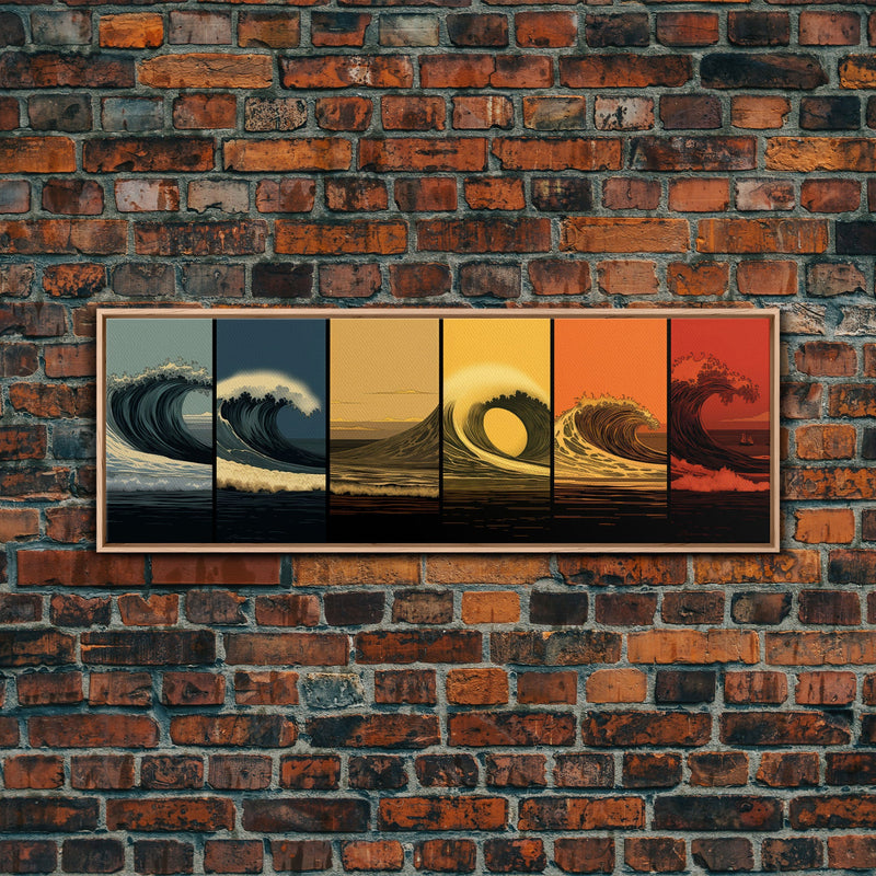 Warhol Inspired Pop Art Print, 6 Phases Of The Ocean Wave, Sunset To Sunrise, Beach Decor, Pop Art Painting Framed Canvas Print