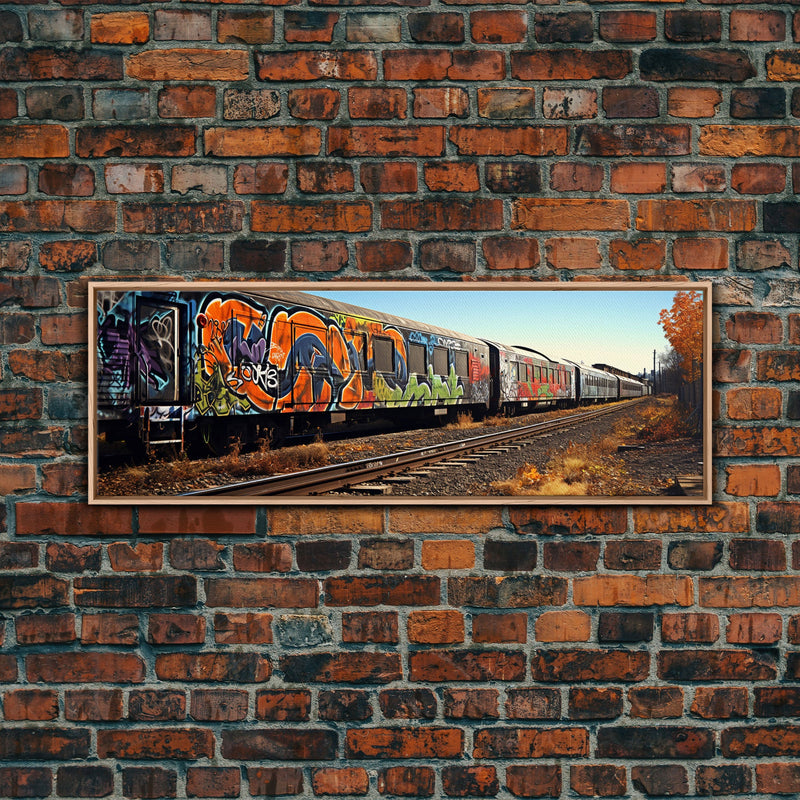 Abandoned Train Tracks, Urban Decay Graffiti Photography, Framed Canvas Print, Industrial Loft Decor, Loft Wall Art, Urban Art