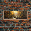 The Forest In The Fall, Fall Centerpiece, Panoramic Painting Framed Canvas Print, Fall Decor, Orange Leaves Falling In The Forest