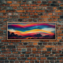 Beautiful Panoramic Sunset Watercolor, Extra Large Wall Art, Framed Panoramic Canvas Print, Framed Wall Art