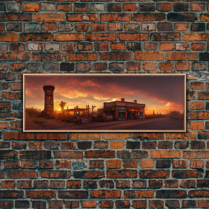 Wild West Abandoned Saloon, Extra Large Wall Art, Framed Panoramic Canvas Print, Framed Wall Art