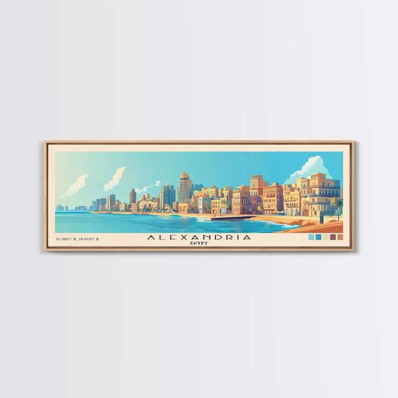 Alexandria, Egypt Panoramic Beach Print, Vacation Gift, Egypt Wall Art, Beach Painting, Beach Decor, Beach Painting