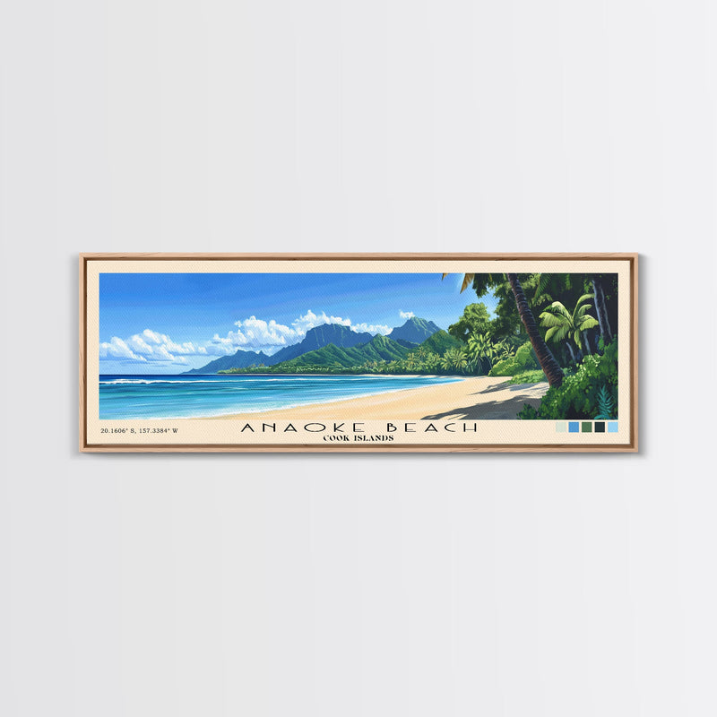 Anaoke Beach, Cook Islands Panoramic Beach Print, Vacation Gift, Cook Islands Wall Art, Beach Painting, Beach Decor, Beach Painting