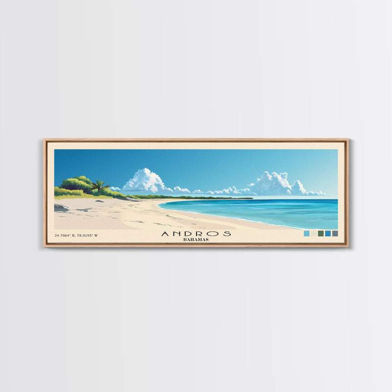 Andros, Bahamas Panoramic Beach Print, Vacation Gift, Bahamas Wall Art, Framed Canvas Print, Framed Beach Painting