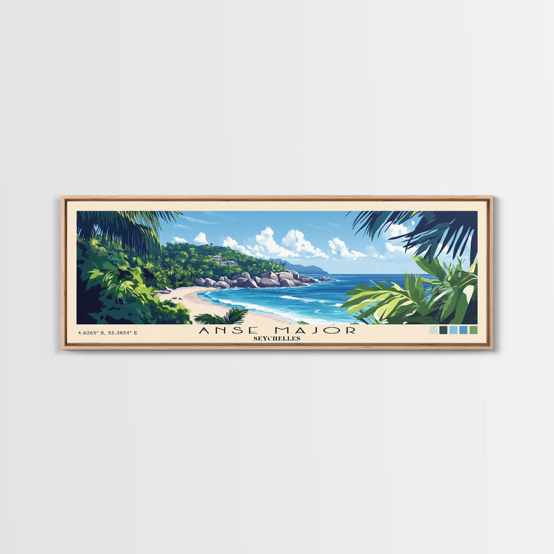 Anse Major, Seychelles Panoramic Beach Print, Vacation Gift, Seychelles Wall Art, Beach Painting, Beach Decor, Beach Painting