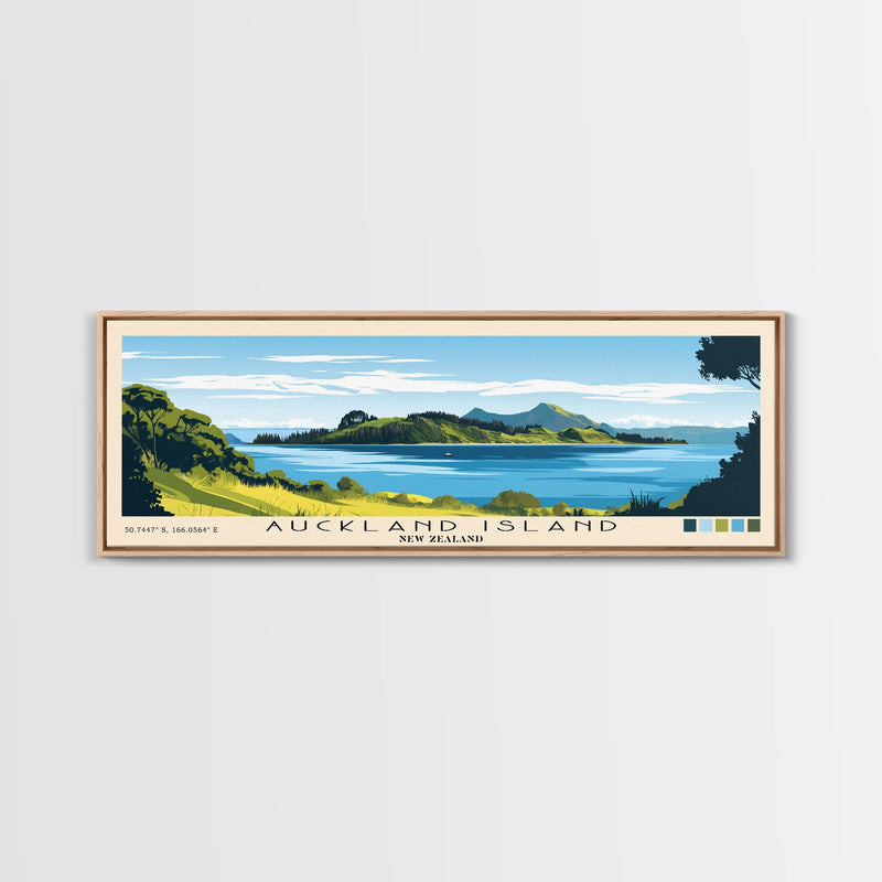 Auckland Island, New Zealand Panoramic Beach Print, Vacation Gift, New Zealand Wall Art, Beach Painting, Beach Decor, Beach Painting