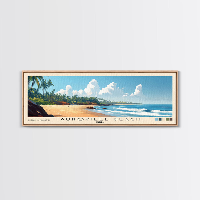 Auroville Beach, India Panoramic Print, Vacation Gift, India Wall Art, Beach Painting, Beach Decor, Large Wall Art, Wood Frame Art