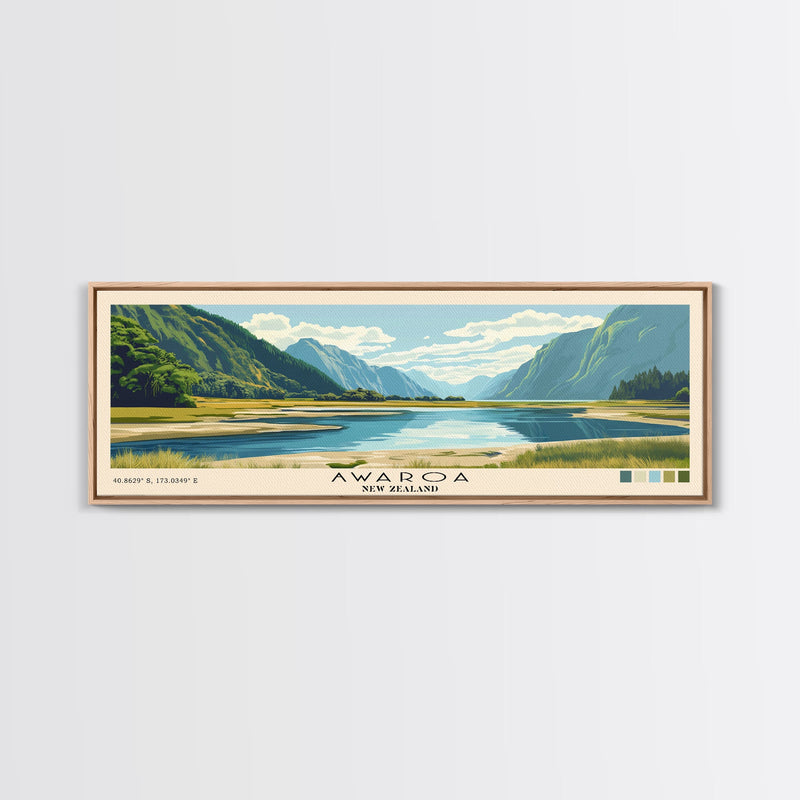 Awaroa, New Zealand Panoramic Beach Print, Vacation Gift, New Zealand Wall Art, Framed Canvas Print, Framed Beach Painting