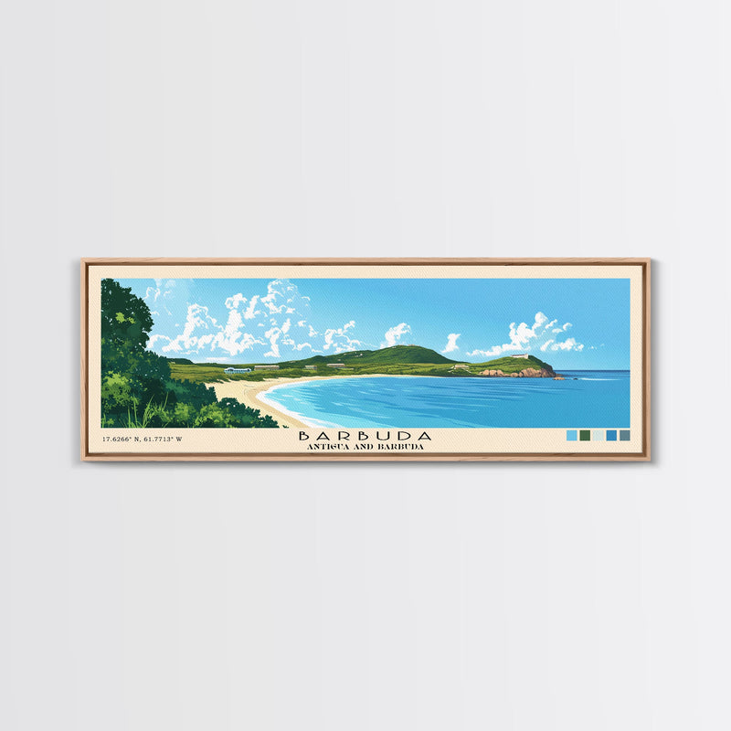 Barbuda, Antigua and Barbuda Panoramic Beach Print, Vacation Gift, Antigua and Barbuda Wall Art, Beach Painting, Beach Decor, Beach Painting