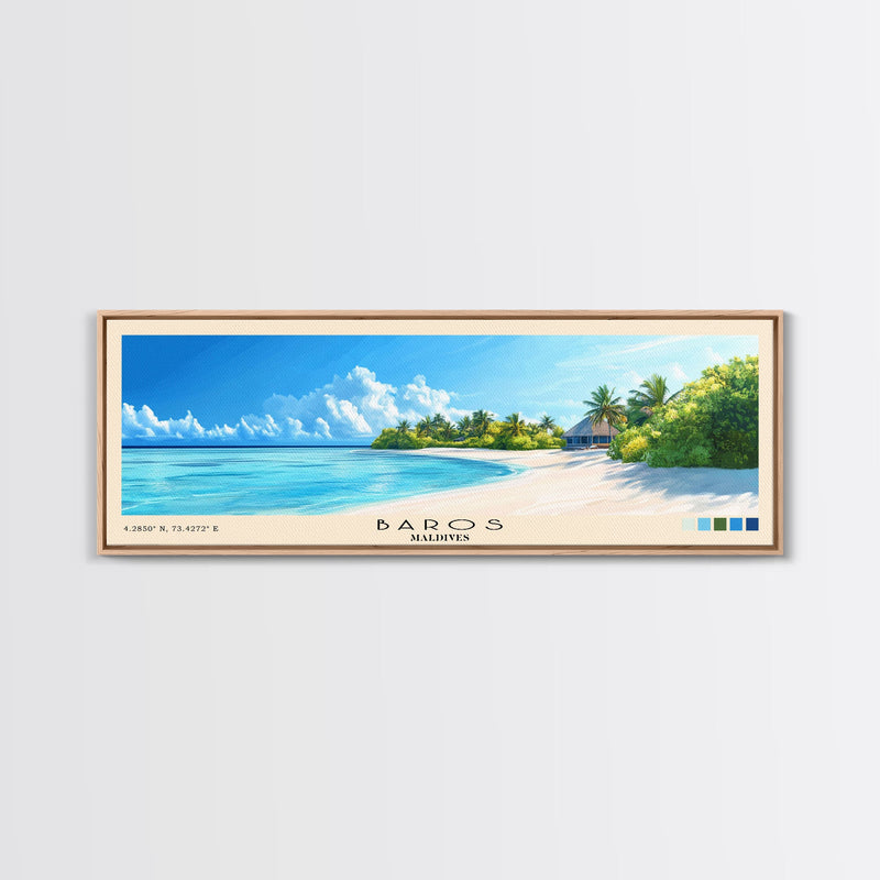 Baros, Maldives Panoramic Print, Vacation Gift, Maldives Wall Art, Beach Painting, Beach Decor, Large Wall Art, Wood Frame Art