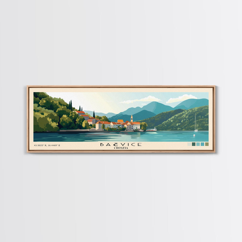 BaÄvice, Croatia Panoramic Print, Vacation Gift, Croatia Wall Art, Beach Painting, Beach Decor, Beach Or Lakehouse Art