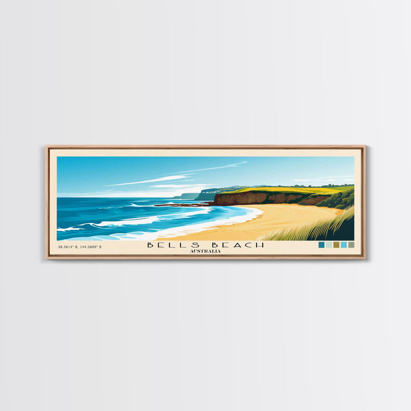 Bells Beach, Australia Panoramic Beach Print, Vacation Gift, Australia Wall Art, Beach Painting, Beach Decor, Beach Painting