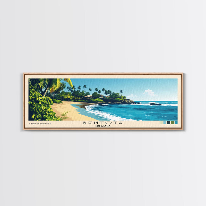 Bentota, Sri Lanka Panoramic Beach Print, Vacation Gift, Sri Lanka Wall Art, Framed Canvas Print, Framed Beach Painting