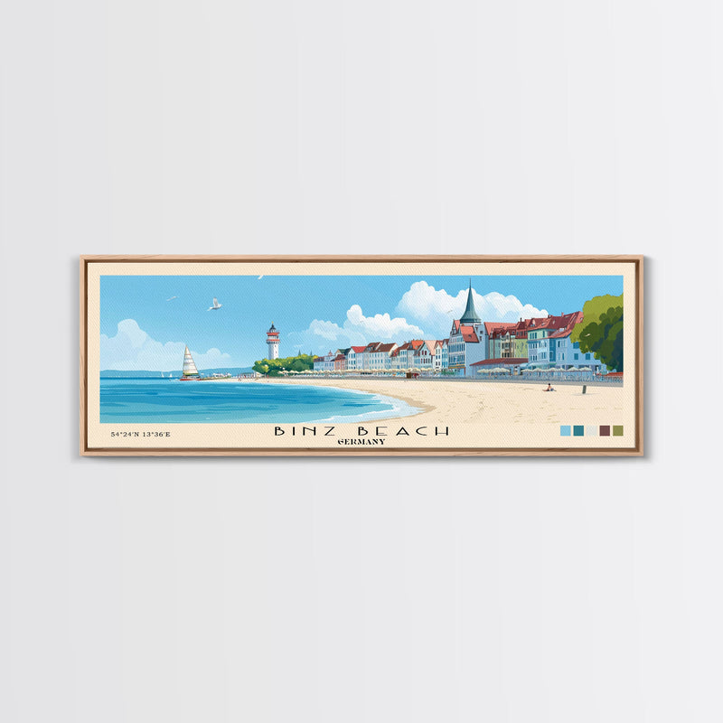 Binz Beach, Germany Panoramic Print, Vacation Gift, Germany Wall Art, Beach Painting, Beach Decor, Large Wall Art, Wood Frame Art