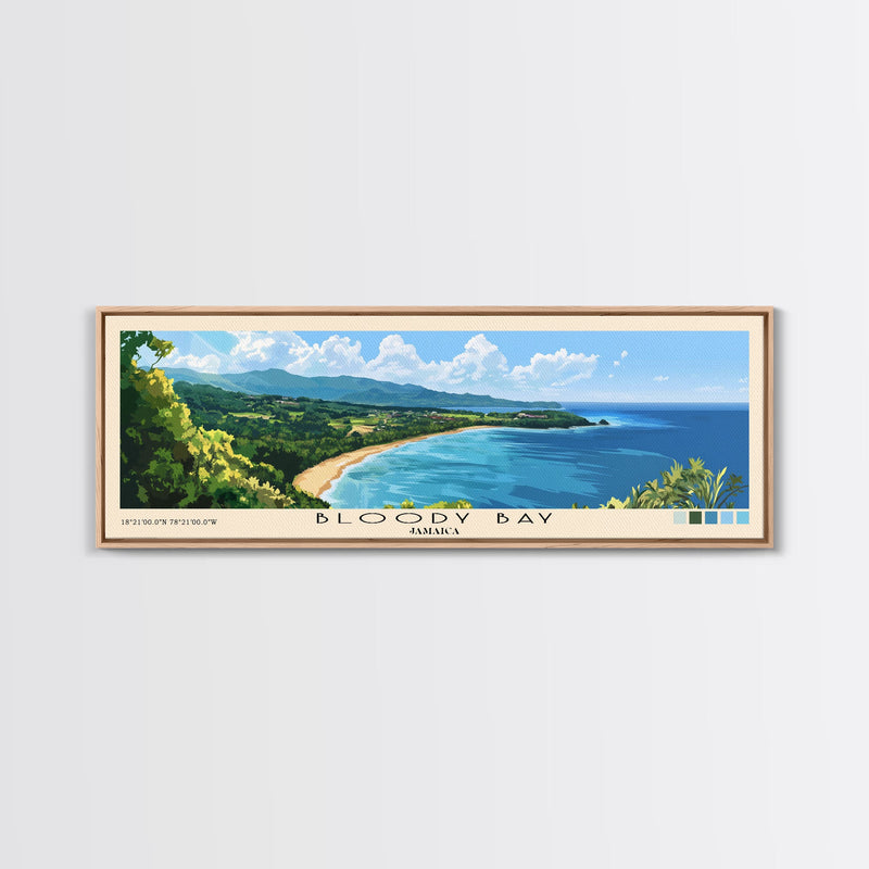 Bloody Bay, Jamaica Panoramic Beach Print, Vacation Gift, Jamaica Wall Art, Beach Painting, Beach Decor, Beach Painting