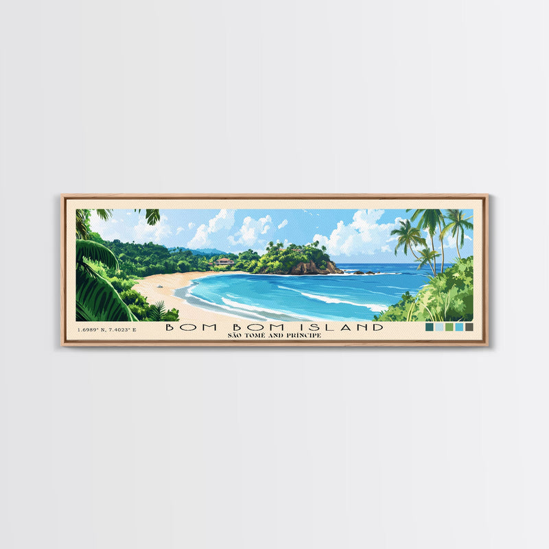 Bom Bom Island, SÃ£o TomÃ© and PrÃ­ncipe Panoramic Print, Vacation Gift, SÃ£o TomÃ© and PrÃ­ncipe Wall Art, Beach Painting, Beach Decor, Large Wall Art, Wood Frame Art