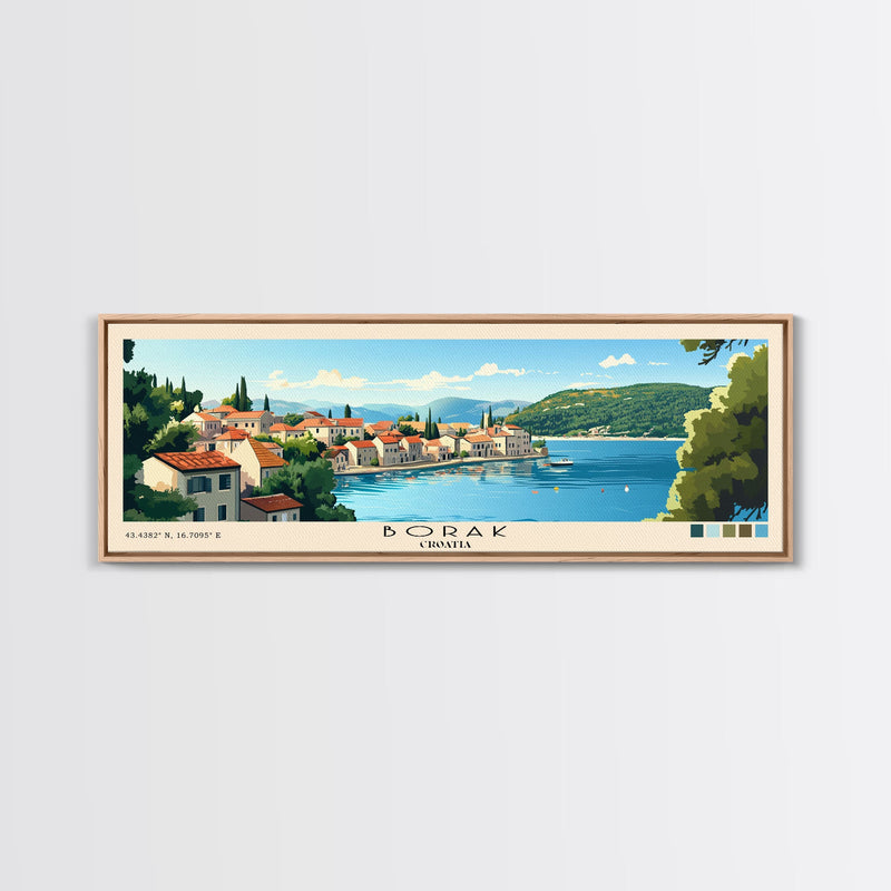 Borak, Croatia Panoramic Beach Print, Vacation Gift, Croatia Wall Art, Framed Canvas Print, Framed Beach Painting