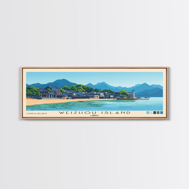 Weizhou Island, China Panoramic Beach Print, Vacation Gift, China Wall Art, Framed Canvas Print, Framed Beach Painting