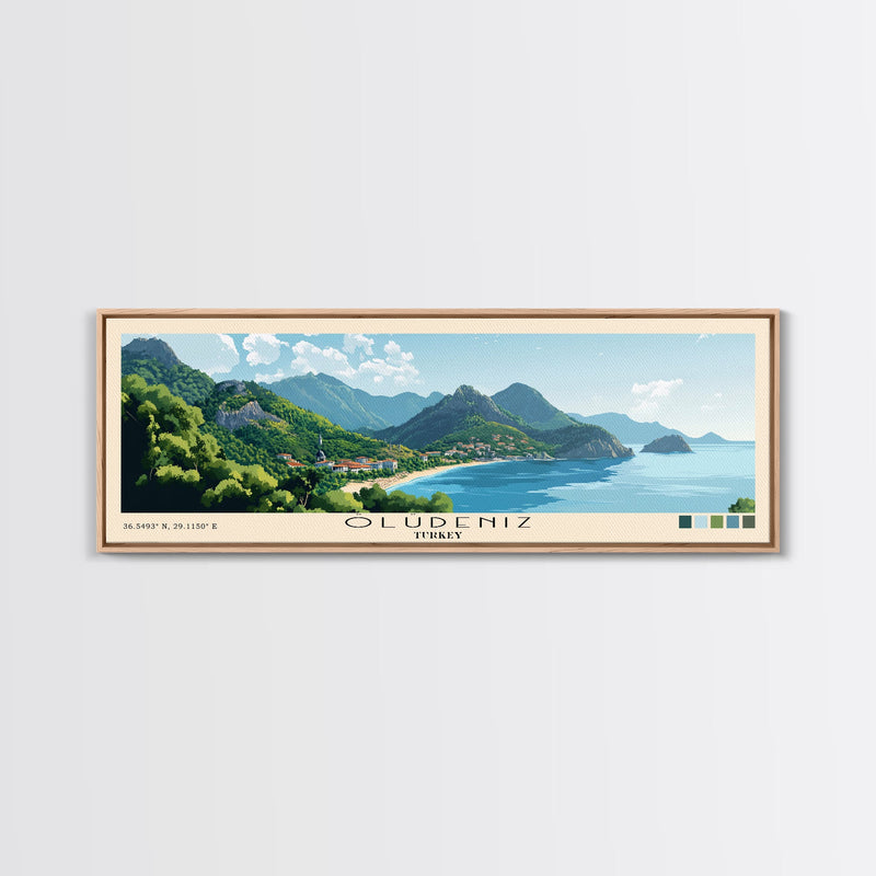 Ã–lÃ¼deniz, Turkey Panoramic Beach Print, Vacation Gift, Turkey Wall Art, Framed Canvas Print, Framed Beach Painting