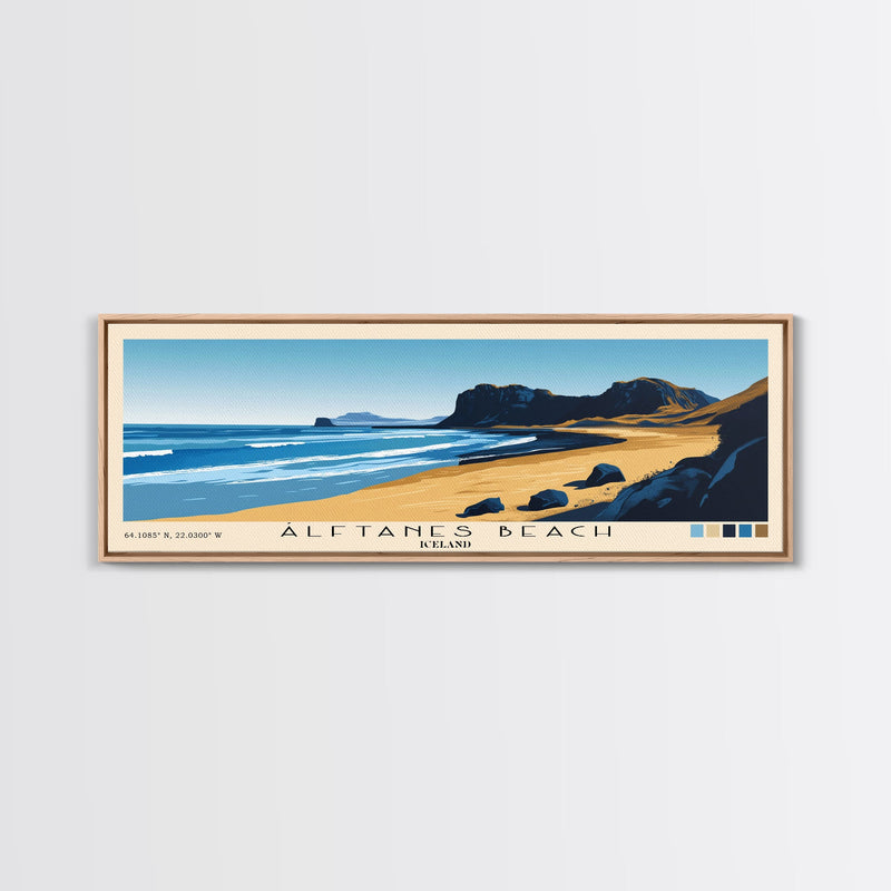 Ãlftanes Beach, Iceland Panoramic Print, Vacation Gift, Iceland Wall Art, Beach Painting, Beach Decor, Large Wall Art, Wood Frame Art