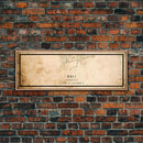 Vintage Panoramic Bali Indonesia City Map Wall Art Canvas Print, Distressed Style Map, Framed Wall Art, Cool Travel Wall Art, Office Art