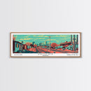Phoenix Arizona Panoramic Wall Art Framed Canvas Print, Travel Poster, Mid Century Modern Art, Pop Art Style, Home Decor, Living Room Art