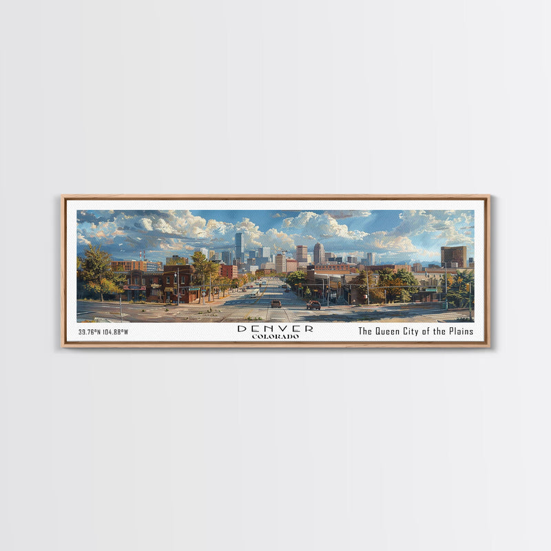 Denver Colorado Panoramic Watercolor Painting, Scenic Framed Canvas Print, Mountain City Wall Art, Travel Poster, Home Decor, Vacation Gift
