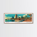 San Diego California Panoramic Painting, Retro Style Framed Canvas Print, Mid Century Modern Wall Art, Pop Art Travel Poster