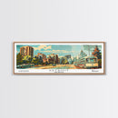 Detroit Michigan Panoramic Wall Art, Mid Century Modern Framed Canvas Print, Retro Pop Art Travel Poster, Office Art, Living Room Decor
