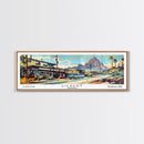 Gilbert Arizona Panoramic Painting, Mid Century Modern Framed Canvas Print, Retro Pop Art Travel Poster, Living Room Art, Wall Hanging, Office Decor