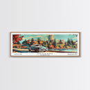 Spokane Washington Panoramic Wall Art, Mid Century Modern Framed Canvas Print, Retro Pop Art Travel Poster, Living Room and Office Decor