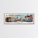 Toledo Ohio Panoramic Wall Art, Mid Century Modern Framed Canvas Print, Retro Pop Art Travel Poster, Living Room and Office Wall Art Decor