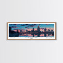 Cleveland Ohio Panoramic Painting, Mid Century Modern Framed Canvas Print, Retro Pop Art Travel Poster, City Wall Art, Office Decor