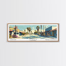Clovis California Panoramic Wall Art, Mid Century Modern Framed Canvas Print, Retro Pop Art Travel Poster, City Office Decor, Home Art