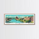 Davenport Iowa Panoramic Wall Art, Mid Century Modern Framed Canvas Print, Retro Pop Art Travel Poster, City Art Gift, Home Decor
