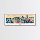 Portland Oregon Panoramic Wall Art, Mid Century Modern Framed Canvas Print, Retro Pop Art Travel Poster, City Art, Office Wall Decor, Living Room Art