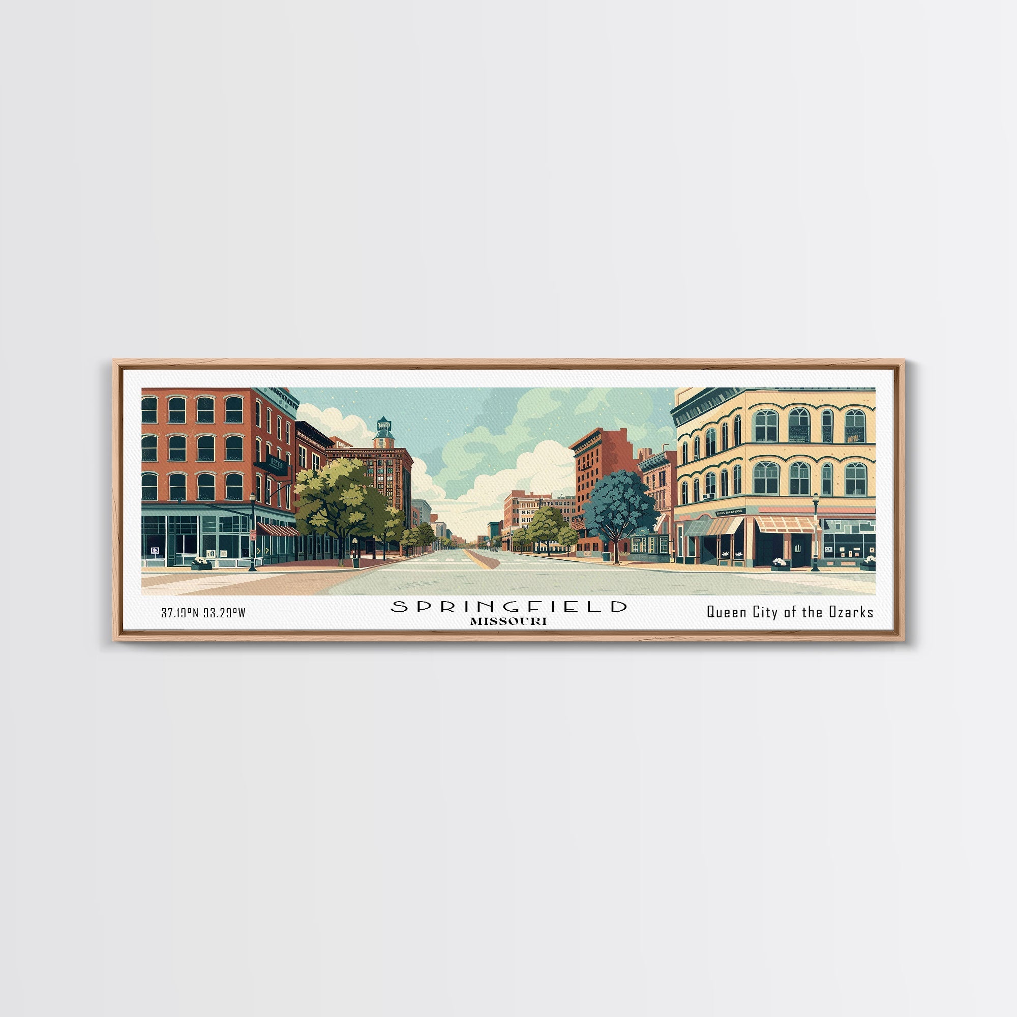 Springfield Illinois Panoramic Art, Mid Century Modern Framed Canvas P