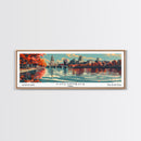 Columbus Ohio Panoramic Painting, Framed Canvas Print, Mid Century Modern Wall Art, Retro Pop Art Travel Poster, Living Room Decor, City Art