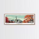 Seattle Washington Panoramic Painting, Mid Century Modern Framed Canvas Print, Retro Pop Art Travel Poster, Cityscape, Home Decor, Office Wall Art