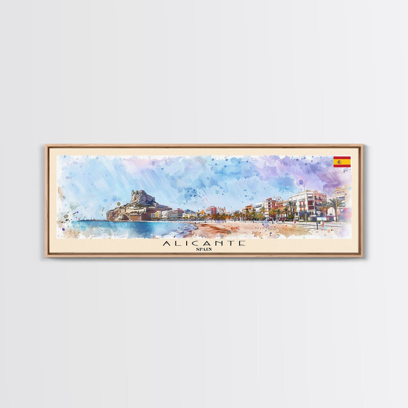 Alicante Spain Travel Print Wall Art, Panoramic City Art, Travel Art, Wall Decor, Vacation Gift, Framed Canvas Print Or Metal Art