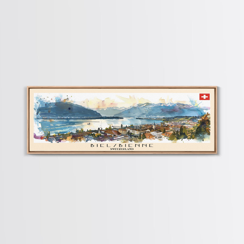 Biel Switzerland Wall Art, Panoramic Travel Poster, Panoramic Framed Canvas Print, City Wall Art, Wall Hanging Home Decor, Travel Art