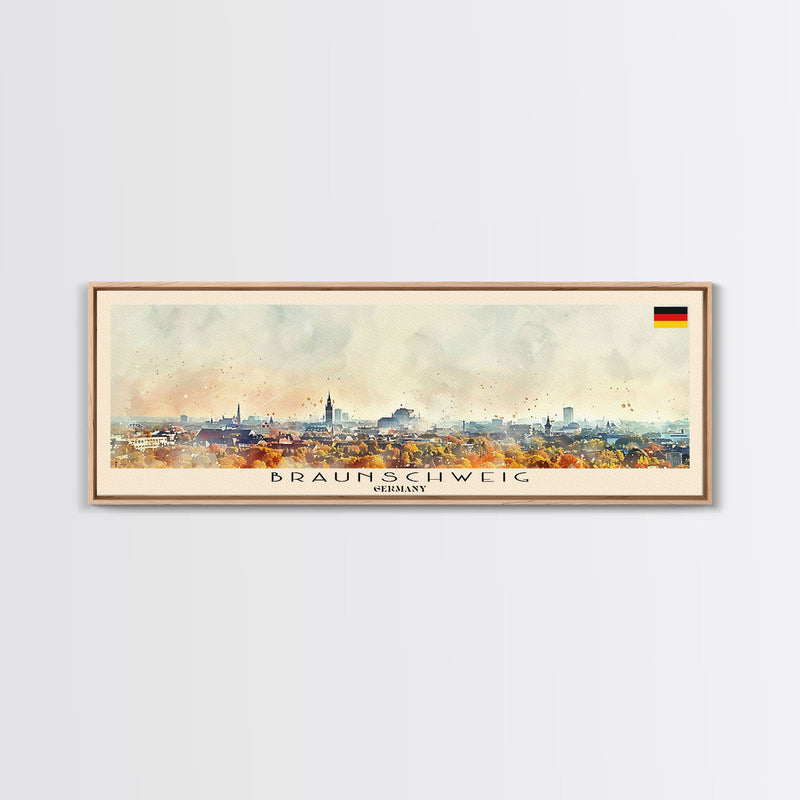 Braunschweig Germany Travel Art, City Art, Framed Canvas Print or Metal Wall Art, Europe Travel Poster, Panoramic Wall Art, Extra Wide Wall Art