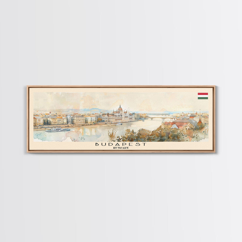 Budapest Hungary Travel Art, City Art, Framed Canvas Print or Metal Wall Art, Europe Travel Poster, Panoramic Wall Art, Extra Wide Wall Art