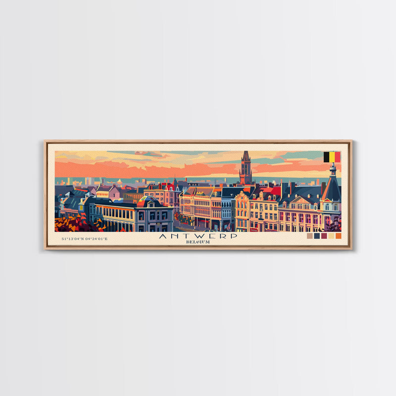 Antwerp Belgium Wall Art, Panoramic Travel Poster, Panoramic Framed Canvas Print, City Wall Art, Wall Hanging Home Decor, Travel Art