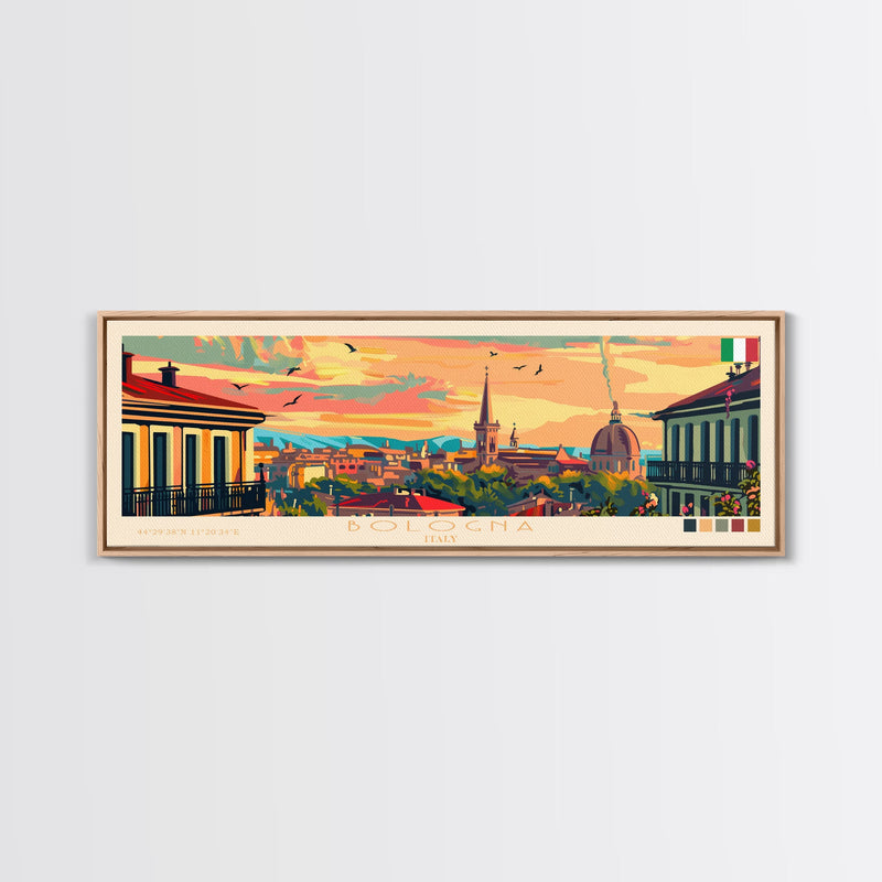 Bologna Italy Wall Art, Panoramic Travel Poster, Panoramic Framed Canvas Print, City Wall Art, Wall Hanging Home Decor, Travel Art