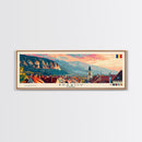 Brasov Romania Panoramic Travel Poster, Framed Canvas Print or Metal Wall Art, Travel Art, Home Decor, Panoramic Painting, Midcentury Art